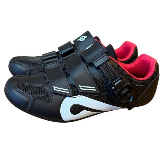 Peloton Cycling Shoes w/Delta Cleats Hook-And-Latch Closure Black Red Size EU 37 - Picture 2 of 9